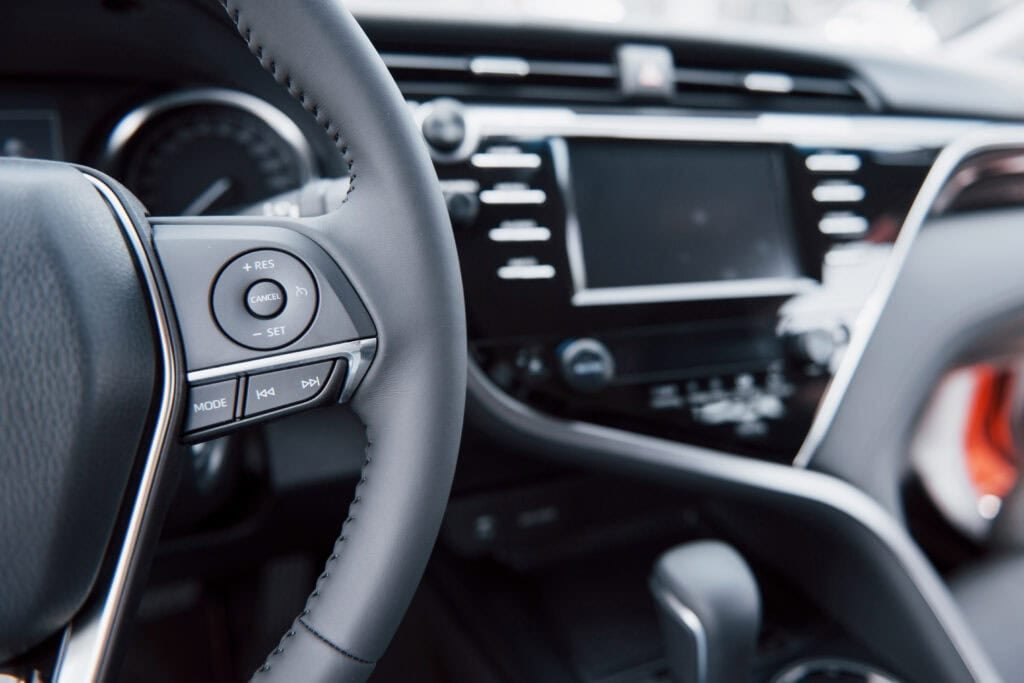 View of the interior of a modern automobile showing the dashboard